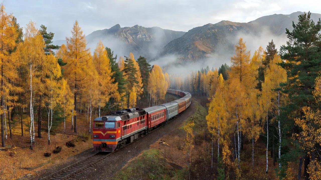 Train de la BAM traversant la taïga sibérienne au lever du soleil