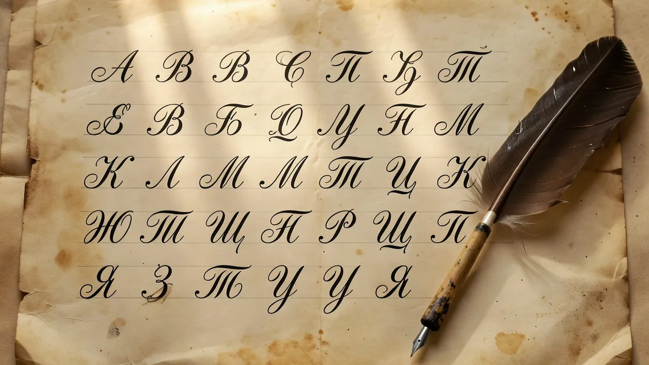 Alphabet cyrillique et mots russes du Grand Nord écrits sur papier kraft