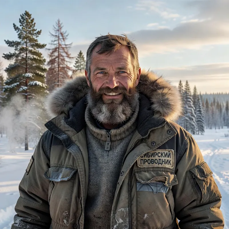 Portrait d'Alexeï Popov, guide d'expéditions sibériennes par grand froid
